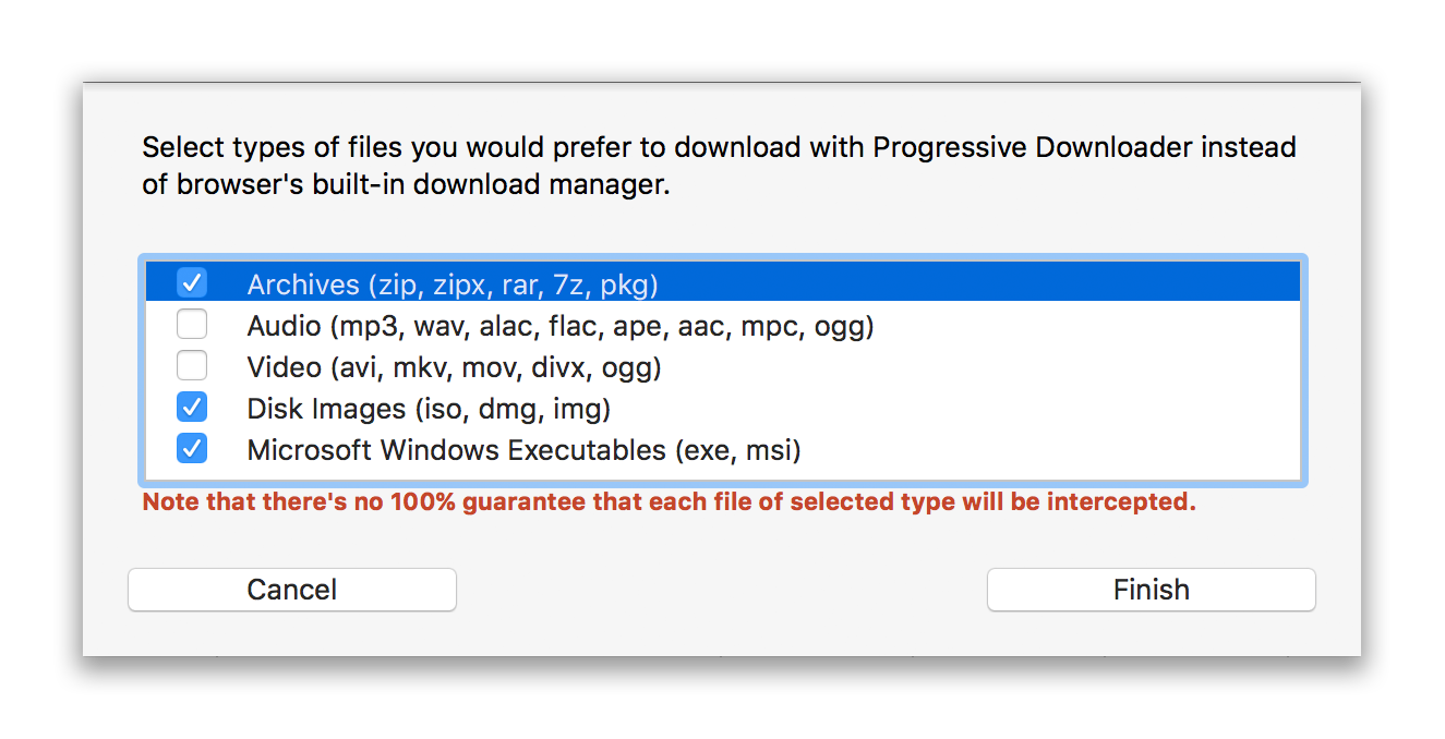 Types to intercept. Final screen.