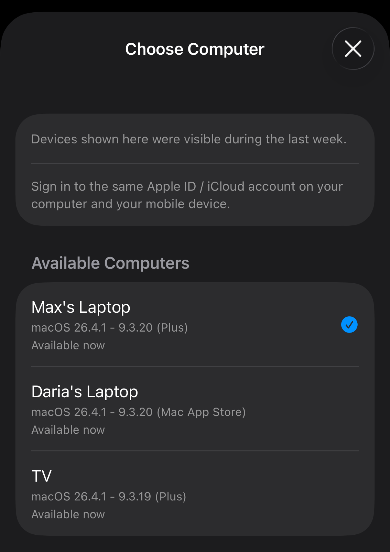 PD Link Choose Mac screen