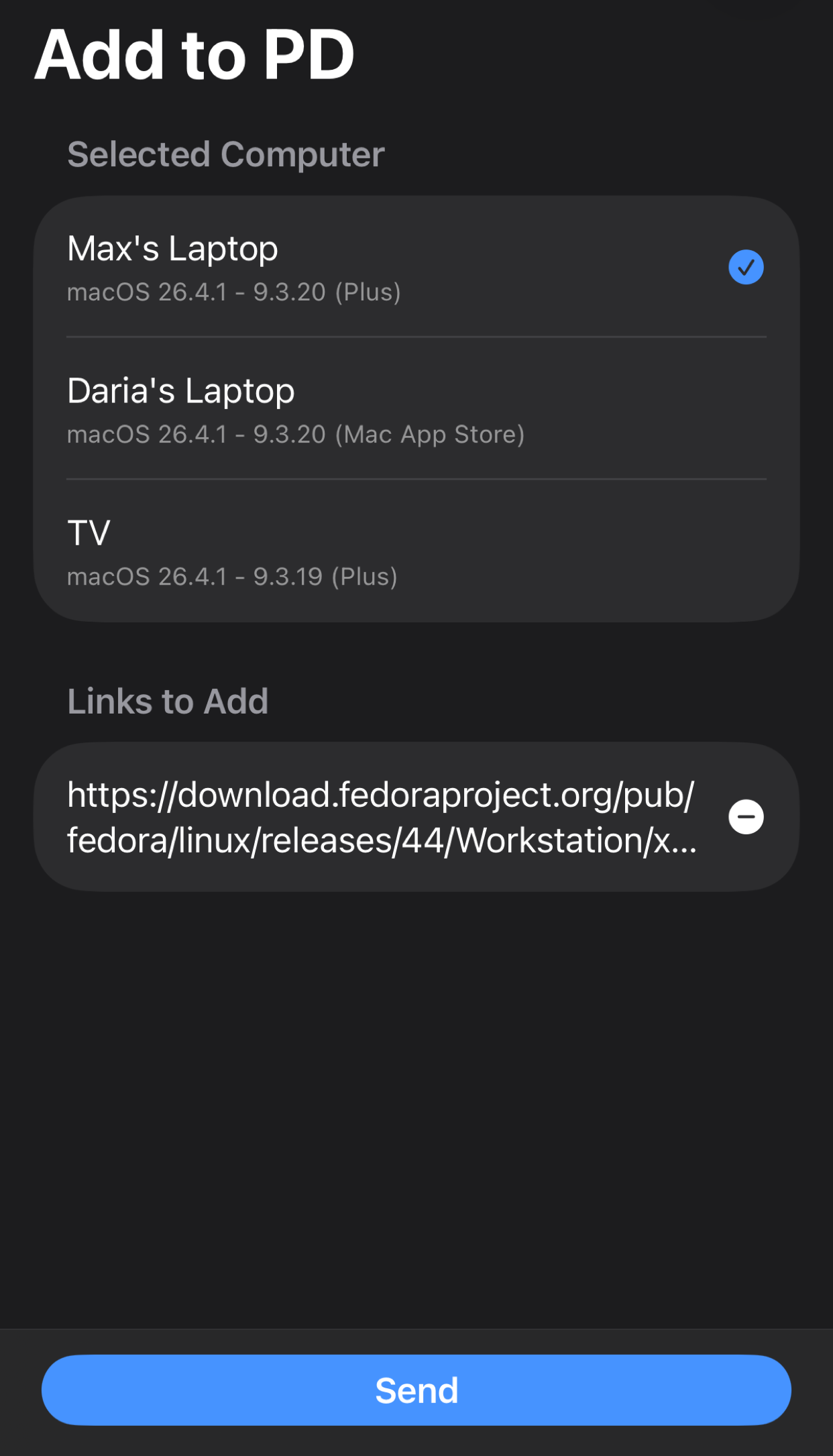 PD Link share extension screen